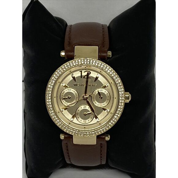 Michael Kors MK6351 Women's Brown Leather Analog Gold Dial Quartz Watch WO659 - Picture 3 of 12